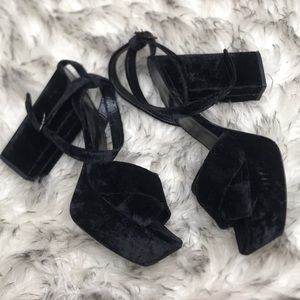 YSL Black Velvet Platform Heels